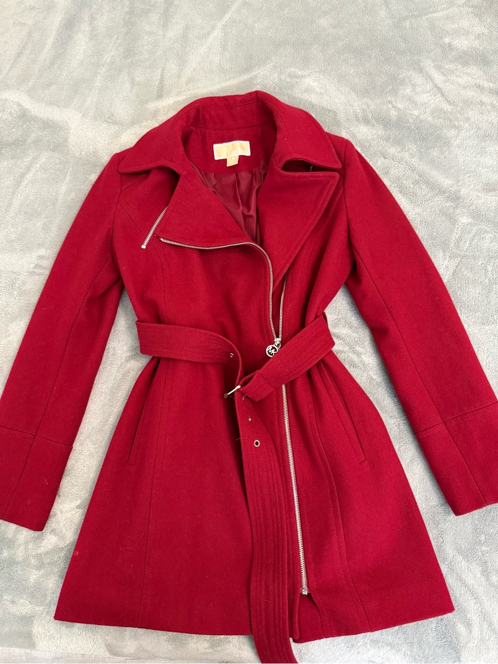 Michael Kors Red Belted Wool Trench Coat